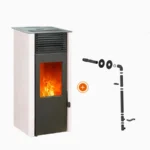 Pack promo : Poêle à granulés Etanche Connecté EMAFLAM REVA 9 kW Blanc + Kit Ventouse