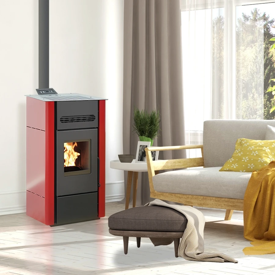 VV belleza-stark-bordeaux_1 Poêle à granulés canalisable BELLEZA STARK 15 kW Bordeaux – Image 1